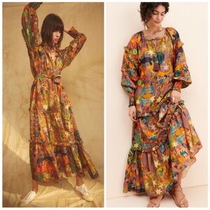 NWT CHUFY Khuyana Memories of Peru Printed Boho Cotton-Silk Maxi Dress Size M